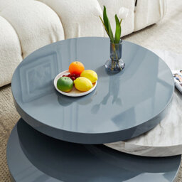 Furniture in Fashion Triplo Round Rotating Coffee Table Grey Magnesia Marble Effect - thumbnail 5