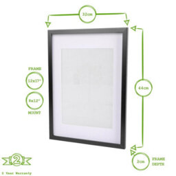 "Nicola Spring 2X Photo Frames With White A4 Mount - A3 (12"" X 17"") Black Portrait Hanging Wall Mounted Picture Display Frame" - thumbnail 3