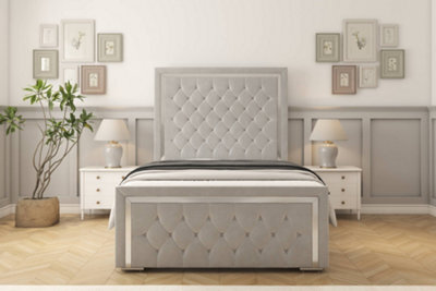 "Sloomy Sofia Chrome Silver Plush Bed Frame With 50"" Upholstered Headboard 3' Single" - image 1