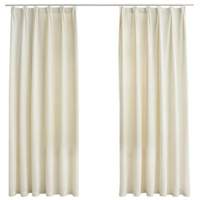 Berkfield Elegant Blackout Curtains 2 Pcs With Hooks Velvet Cream 140X175 Cm