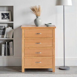 London Oak 4 Drawer Chest Fully Assembled - By Roseland Furniture - thumbnail 2