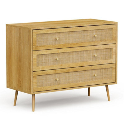 3 Drawer Natural Rattan Chest Of Drawers Bedroom Storage Organiser