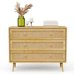 3 Drawer Natural Rattan Chest Of Drawers Bedroom Storage Organiser - thumbnail 3