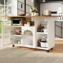 Btm Kitchen Island With Storage Removable Serving Trolley Wood Grain Dining Trolley White