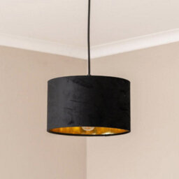 Valuelights Reni Black Velvet & Gold Inner Drum Ceiling Lamp Shade And Bulb (D)25Cm - thumbnail 3