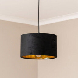 Valuelights Reni Black Velvet & Gold Inner Drum Ceiling Lamp Shade And Bulb (D)25Cm - thumbnail 2
