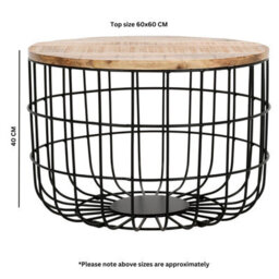Buttercup Farm Surrey Wire Coffee Table With Removable Top - Solid Mango Wood/metal - L60 X W60 X H40 Cm - thumbnail 6