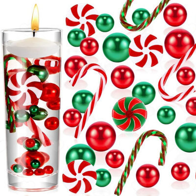 Amorly Christmas Vase Filler Pearls, Red Green Peppermint Swirl Candy Cane Ornaments For Table Centrepieces And Holiday Party Decorations - image 1