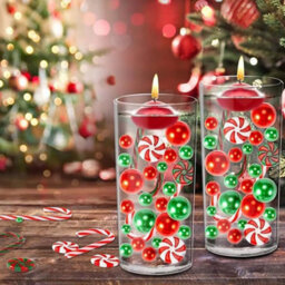Amorly Christmas Vase Filler Pearls, Red Green Peppermint Swirl Candy Cane Ornaments For Table Centrepieces And Holiday Party Decorations - thumbnail 7