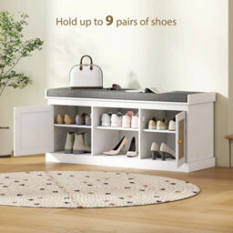 Shoe Bench, Boho Shoe Storage Bench With Padded Cushion, White - thumbnail 5