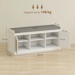 Shoe Bench, Boho Shoe Storage Bench With Padded Cushion, White - thumbnail 2