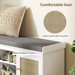 Shoe Bench, Boho Shoe Storage Bench With Padded Cushion, White - thumbnail 4