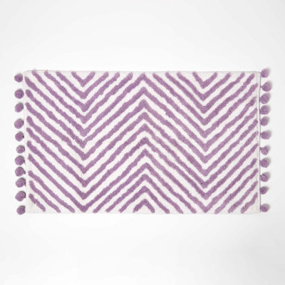 Homescapes Lilac Cotton Bath Mat Tufted Zig Zag With Pom Pom Edges 50 X 80 Cm - image 1