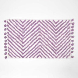 Homescapes Lilac Cotton Bath Mat Tufted Zig Zag With Pom Pom Edges 50 X 80 Cm
