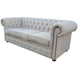 Chesterfield Original 3 Seater Sofa Settee Zoe Plain Parchment Cream Fabric In Classic Style - thumbnail 4