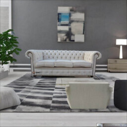 Chesterfield Original 3 Seater Sofa Settee Zoe Plain Parchment Cream Fabric In Classic Style - thumbnail 5