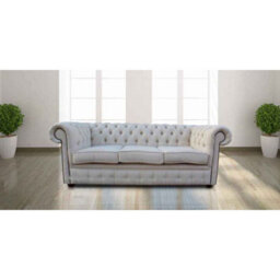 Chesterfield Original 3 Seater Sofa Settee Zoe Plain Parchment Cream Fabric In Classic Style - thumbnail 1