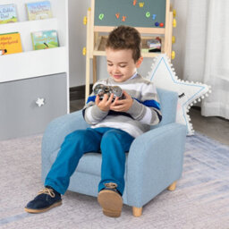 Homcom Linen Child Armchair Wood Frame W/ Padding Seat Low-Rise Bedroom Blue