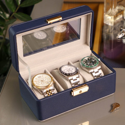 Dibor Luxury Midnight Blue Textured Watch Storage Box, Unisex Watch Gift Box, Watch Travel Case Gifts Ideas