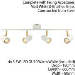 Led Tilting Ceiling Spotlight White & Brass 4 Bulb Kitchen Island Bar Down Light - thumbnail 2