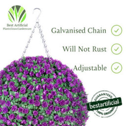 Pair Of Best Artificial  38Cm Purple Rose Hanging Basket Flower Topiary Ball - Suitable For Outdoor Use - Weather & Fade Resistant - thumbnail 3