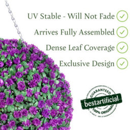 Pair Of Best Artificial  38Cm Purple Rose Hanging Basket Flower Topiary Ball - Suitable For Outdoor Use - Weather & Fade Resistant - thumbnail 2