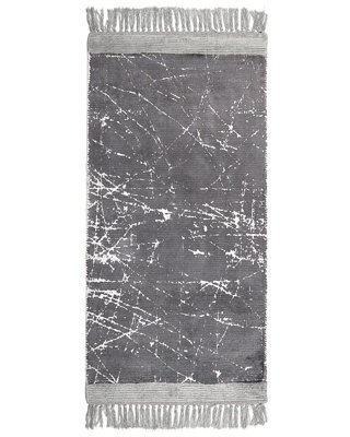 Beliani Modern Glam Low-Pile Viscose Area Rug Grey 80 X 150 Cm With Fringes - image 1