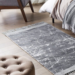 Beliani Modern Glam Low-Pile Viscose Area Rug Grey 80 X 150 Cm With Fringes - thumbnail 2