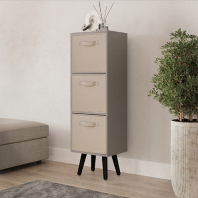 Urbn-Living Urbnliving 80Cm Height 3 Tier Grey Wooden Storage Bookcase Scandinavian Style Black Legs With Beige Inserts - image 1