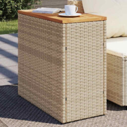 Berkfield Garden Side Table With Wooden Top Beige 58X27.5X55 Cm Poly Rattan - thumbnail 1