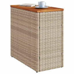 Berkfield Garden Side Table With Wooden Top Beige 58X27.5X55 Cm Poly Rattan - thumbnail 4