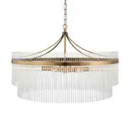 Luminosa Lighting Luminosa Marietta Grand Pendant Ceiling Light Antique Brass Plate, Clear Glass, 7X E14 - thumbnail 1