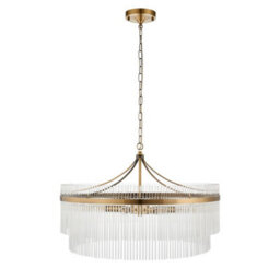 Luminosa Lighting Luminosa Marietta Grand Pendant Ceiling Light Antique Brass Plate, Clear Glass, 7X E14 - thumbnail 6