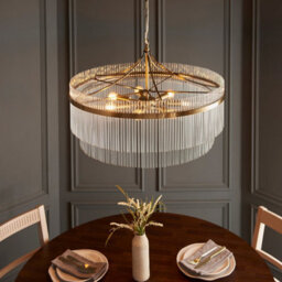Luminosa Lighting Luminosa Marietta Grand Pendant Ceiling Light Antique Brass Plate, Clear Glass, 7X E14 - thumbnail 4