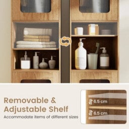 Tall Bathroom Storage Cabinet 170 Cm Natural Slim Cupboard With Fluted Doors - thumbnail 5