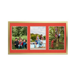 AK Frames 40X20Cm Gold Sleek Multi Photo Frame With Poppy Red Mount - Holds 3 Apertures (3X) 6X4 Photos - thumbnail 1
