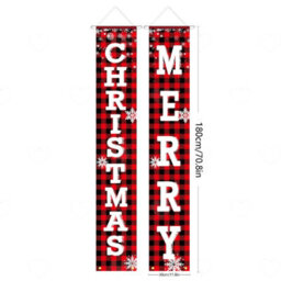 Amorly 3Pcs Christmas Front Porch Decor Set, Red Black Buffalo Plaid Door Banner With Hanging Merry Christmas Wreath For Yard And Outdoor - thumbnail 8
