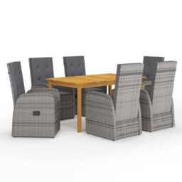 Berkfield 7 Piece Garden Dining Set With Cushions Grey Poly Rattan - thumbnail 1