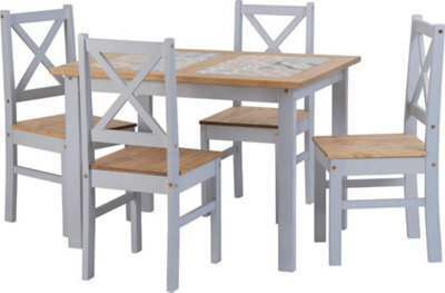 Seconique Salvador Tile Top Dining Set 4 Chairs Grey And Waxed Pine - image 1