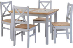 Seconique Salvador Tile Top Dining Set 4 Chairs Grey And Waxed Pine
