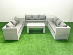 Fimous Rattan Garden Outdoor Furniture Set 9 Seater Garden Sofa Oblong Coffee Table Set 2 Side Tables Light Grey - thumbnail 1