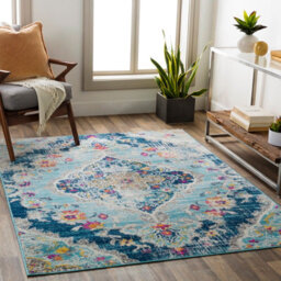 Livabliss Floransa Vintage Blue Beige Traditional Boho Living Room Rug 100 X 153 Cm Easy Care, Non Shedding - thumbnail 2