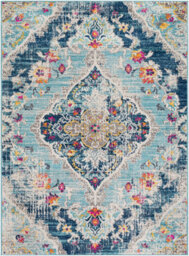 Livabliss Floransa-Vintage Blue Beige Grey Pink Traditional Boho Living Dining Bedroom Rug 100 X 153 Cm Easy Care, Non Shedding
