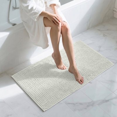 Moonlight Bedding Plush Chenille Bathroom Floor Mat Non-Slip Quick-Dry Absorbent Bathroom & Doorway Shower Rug White 50X80 Cm - image 1
