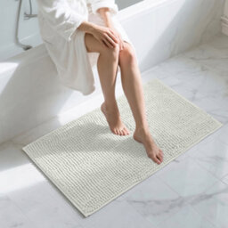 Moonlight Bedding Plush Chenille Bathroom Floor Mat Non-Slip Quick-Dry Absorbent Bathroom & Doorway Shower Rug White 50X80 Cm - thumbnail 1