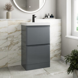 Affine Bathroom Cloakroom Vanity Unit Wash Basin Cabinet Drawers Storage Grey 500mm - thumbnail 1