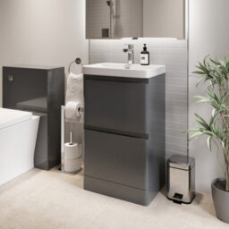 Affine Bathroom Cloakroom Vanity Unit Wash Basin Cabinet Drawers Storage Grey 500mm - thumbnail 2