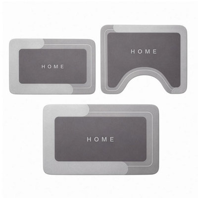 Grey 3 Piece Non-Slip Bath Mat Set Luxury Thick Memory Foam Bathroom Rugs - image 1