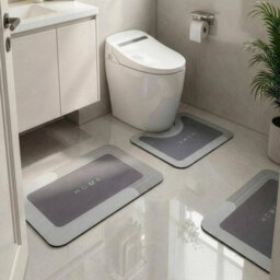 Grey 3 Piece Non-Slip Bath Mat Set  Luxury Thick Memory Foam Bathroom Rugs - thumbnail 3