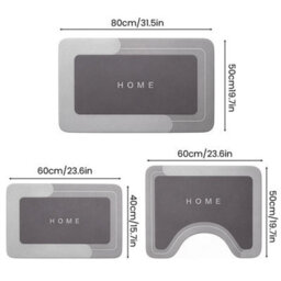 Grey 3 Piece Non-Slip Bath Mat Set  Luxury Thick Memory Foam Bathroom Rugs - thumbnail 6